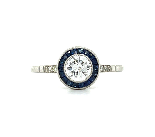 .55ct Round Brilliant Diamond .36ct Calibre Sapphires .12ct SD Platinum Handmade