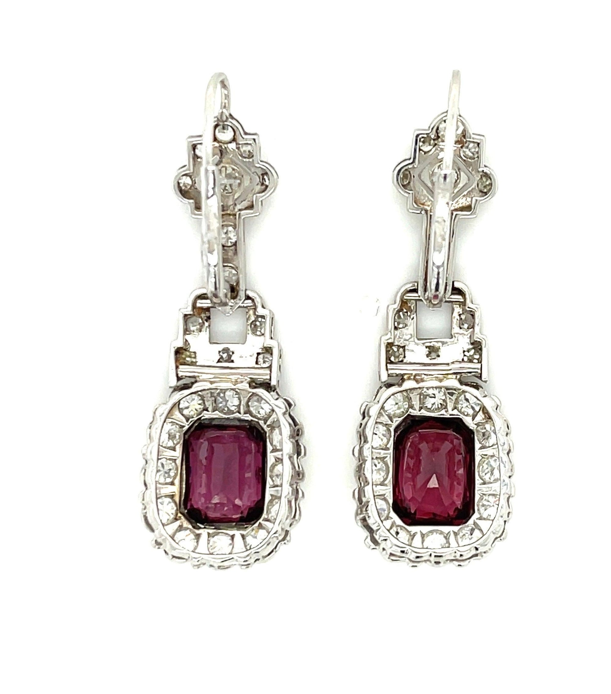 5.66ct Spinel 2ct Diamond 18KW Art Deco Vintage Drop Earrings (Circa 1930s)
