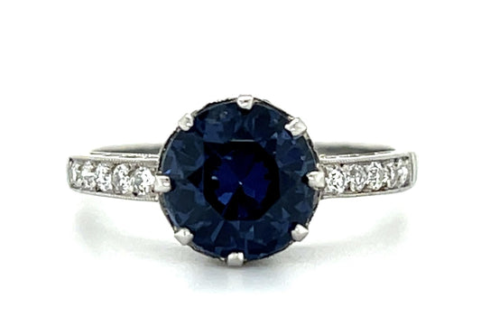 2.35ct Blue Spinel .70ct Diamond Platinum Ring 3.60g 6.50 Size