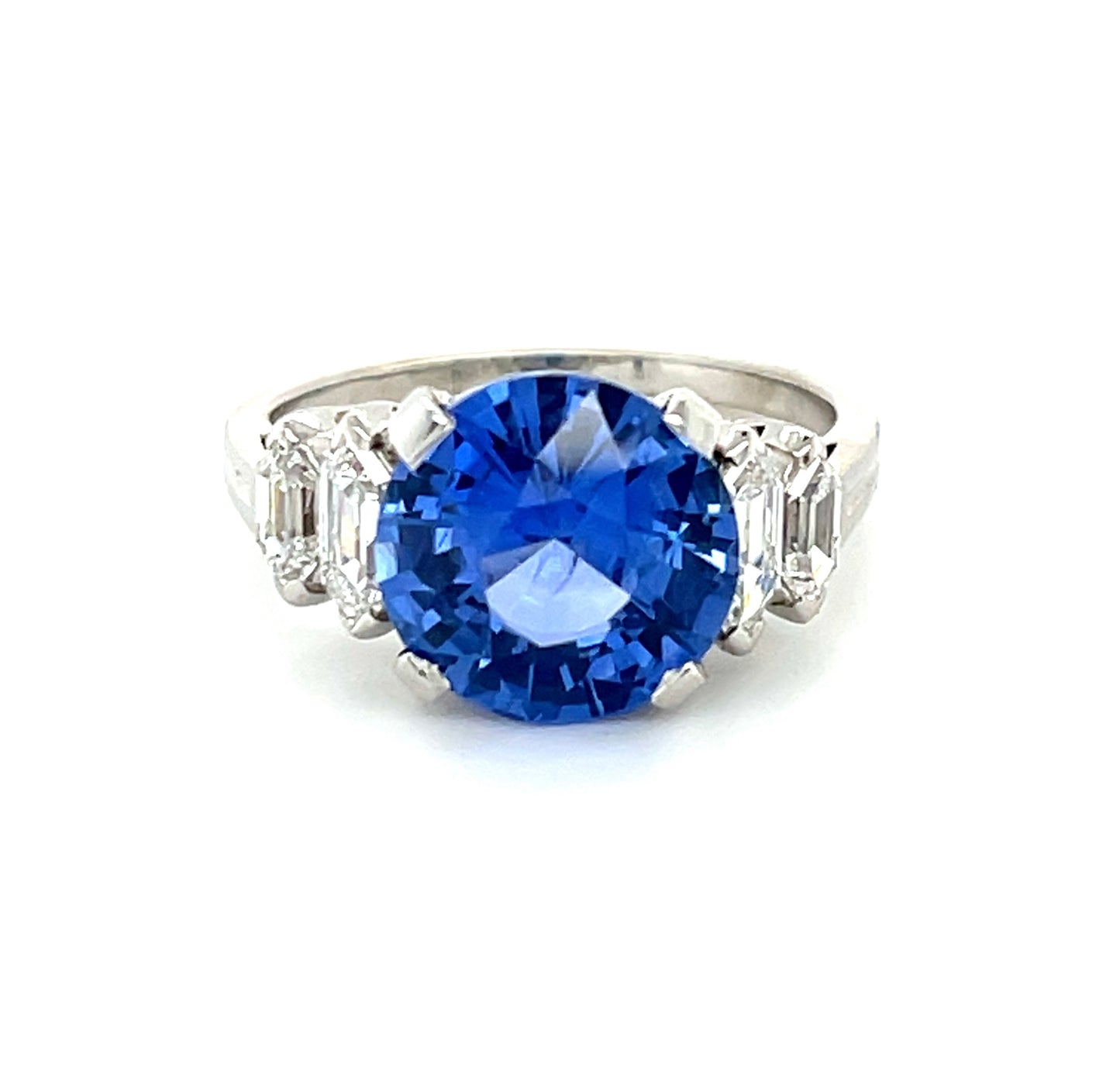 4.43ct Sri Lanka Heated Sapphire .90ct Modified Marquise Diamond Platinum Ring