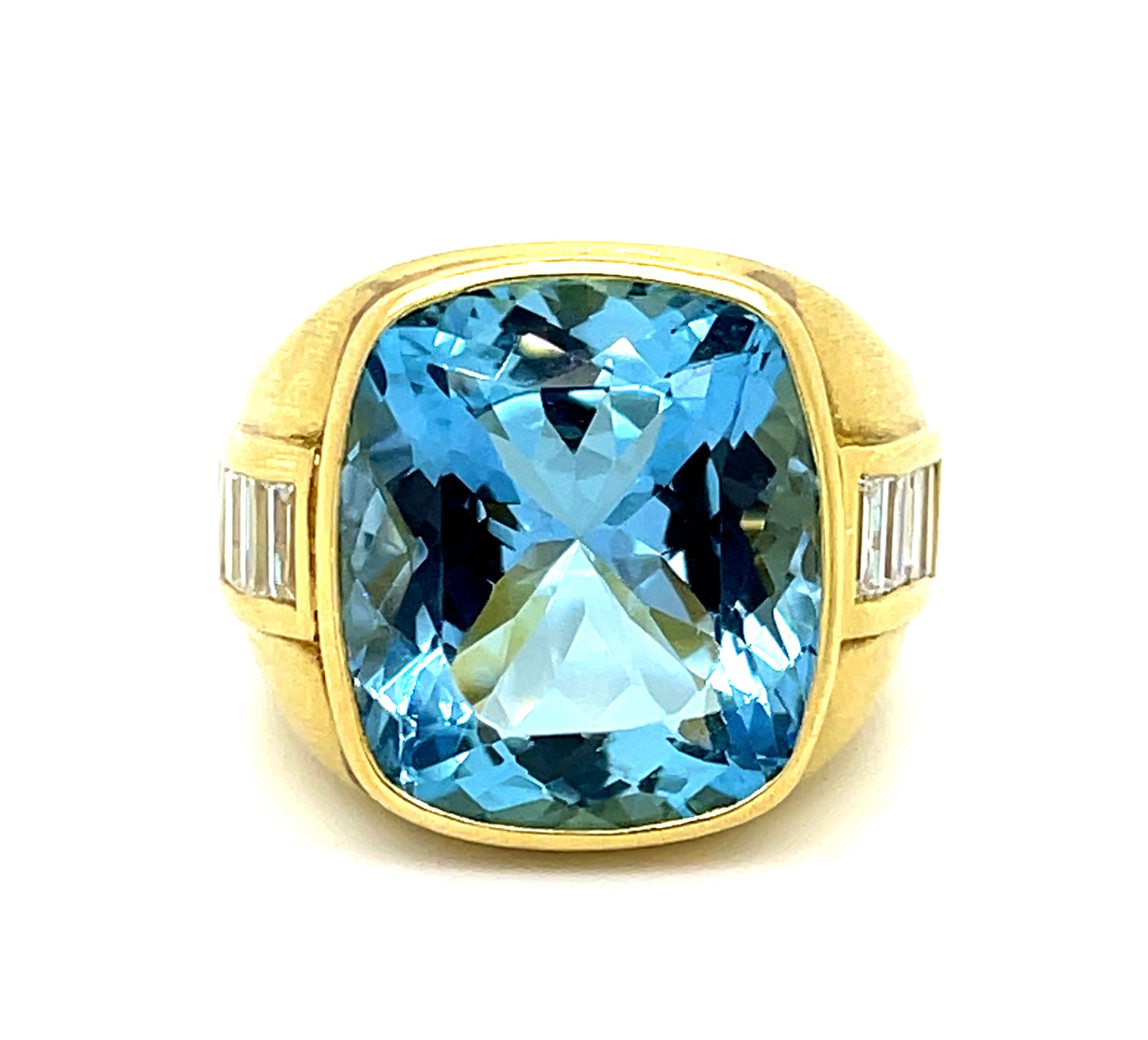 15ct Aquamarine 18KY Ring 1ct Baguette Diamonds