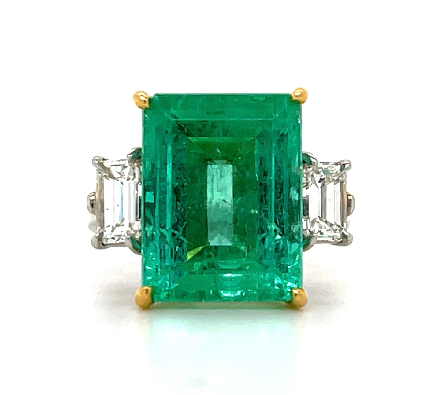 12.43ct Emerald Ring Platinum+18KY 1.26ct Diamonds Signed "Aletto"