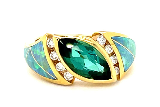 Designer Kabana 1.75ct Tourmaline Marquise Shape & Inlaid Opal 14KY Ring