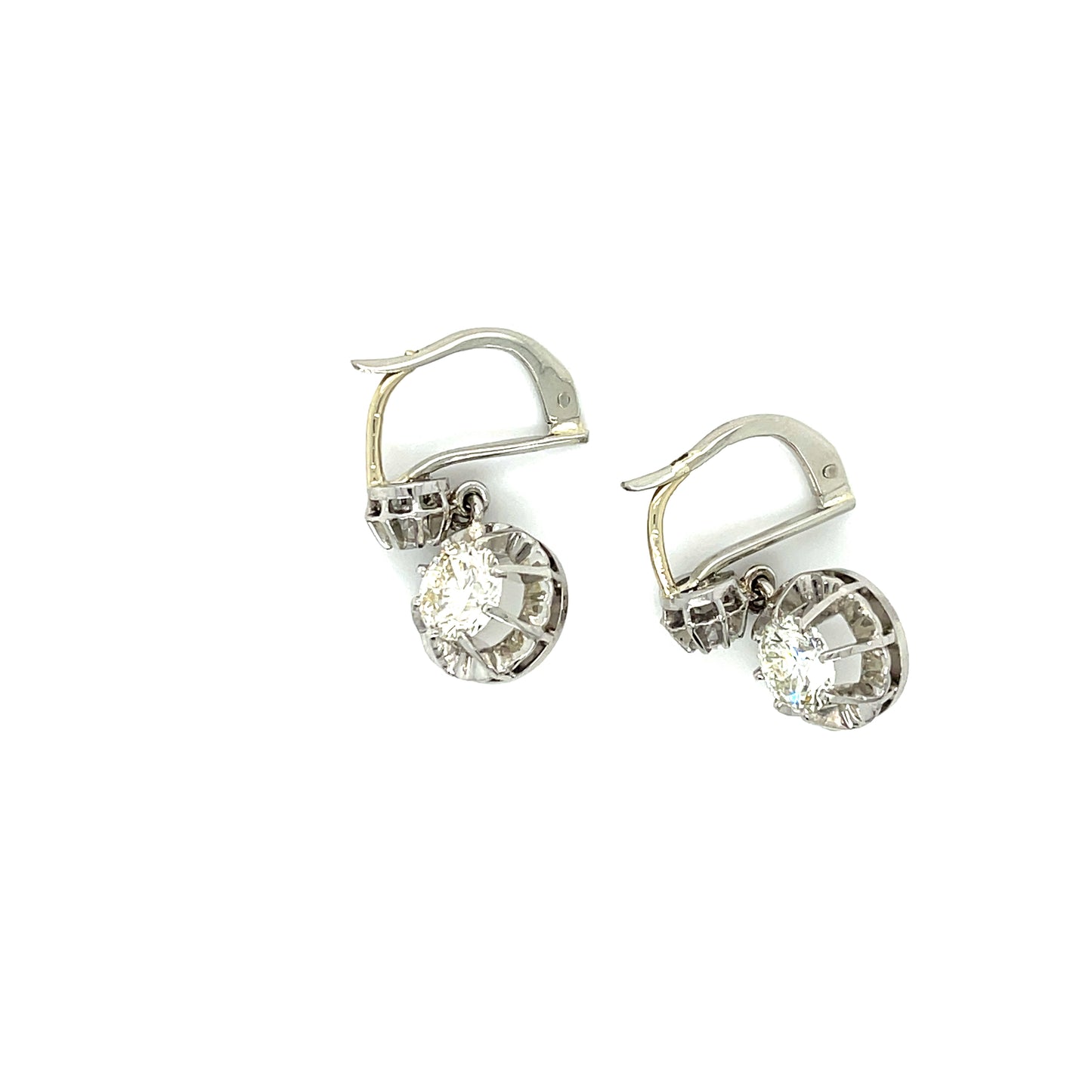 Diamond Platinum Drop Earrings 1.14ct Diamond I SI EGL (1st Diamond) 1.20ct (2nd Diamond)