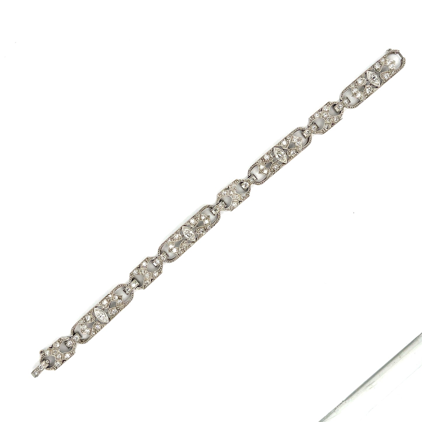 Art Deco (Circa 1930s) 1.20ct Marquise Diamonds 3ct SD Platinum Vintage Bracelet