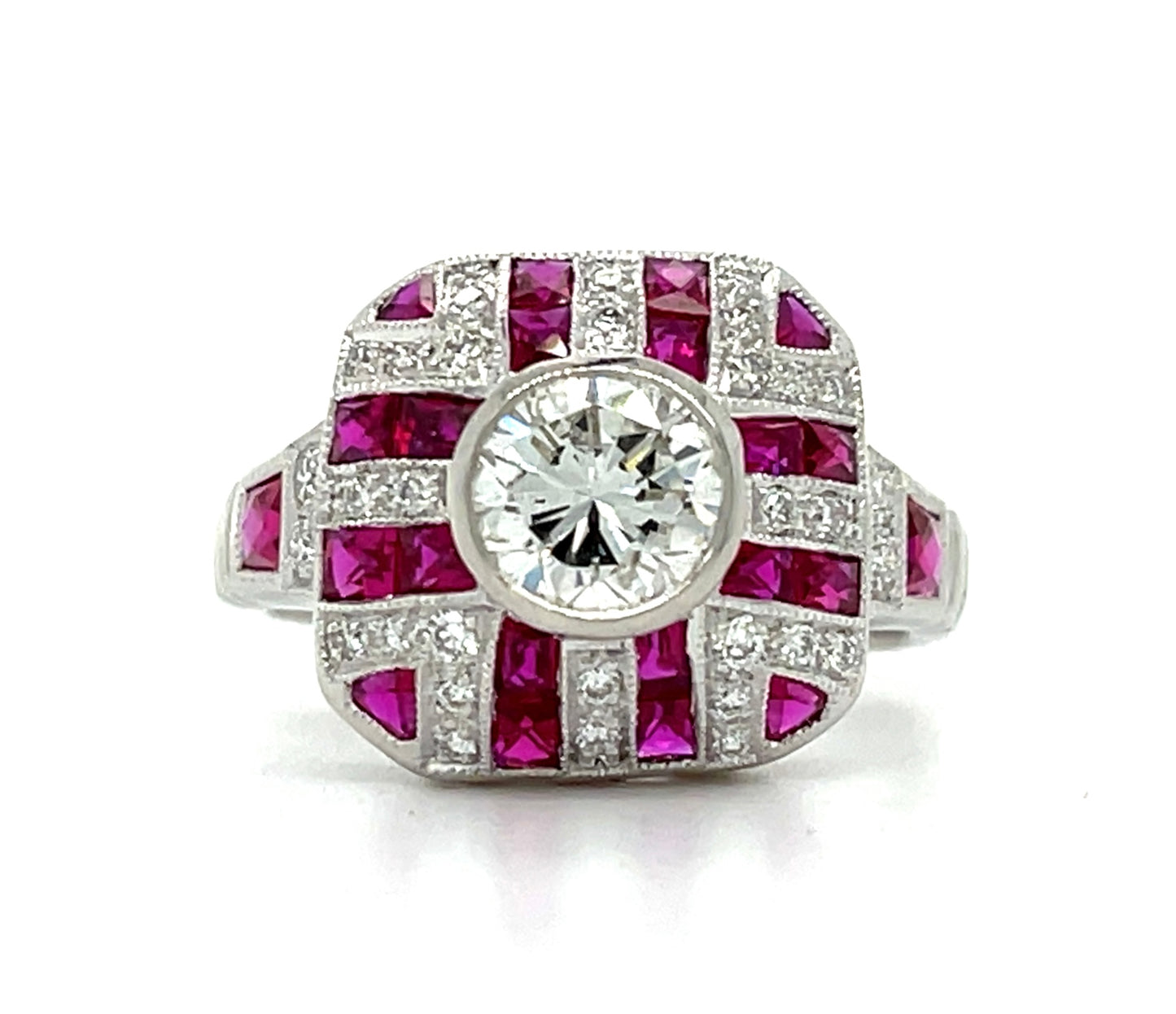 .94ct CD Platinum Ring 1.40ct Calibre Rubies .48ct SD