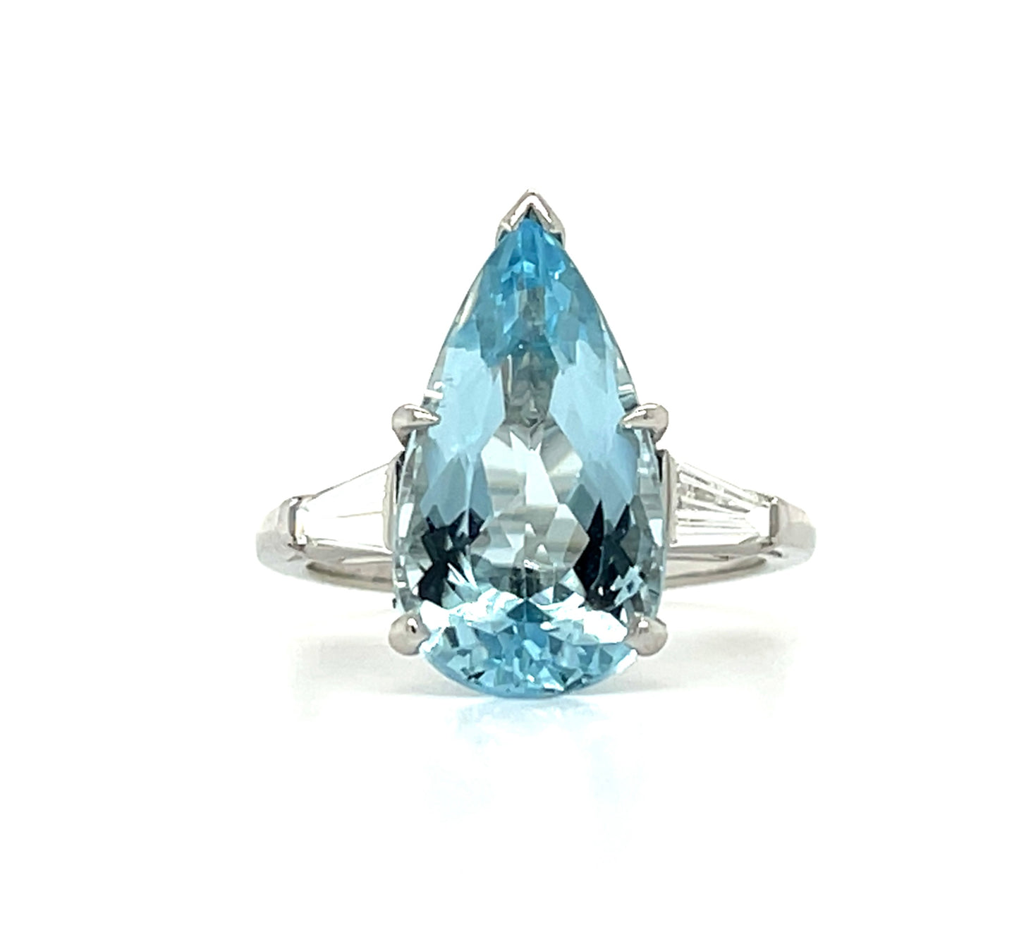 4.88ct Pear Shaped Aquamarine Platinum Ring .76ct Baguette Diamonds