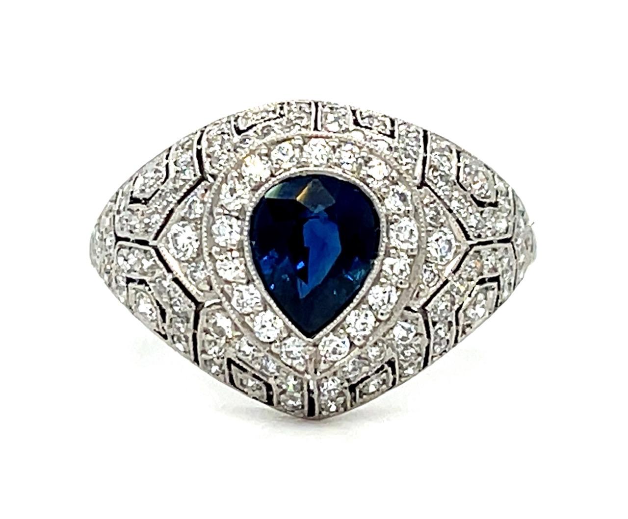 1ct Sapphire 1ct Diamond Platinum Handmade Ring 5.90g 8 Size