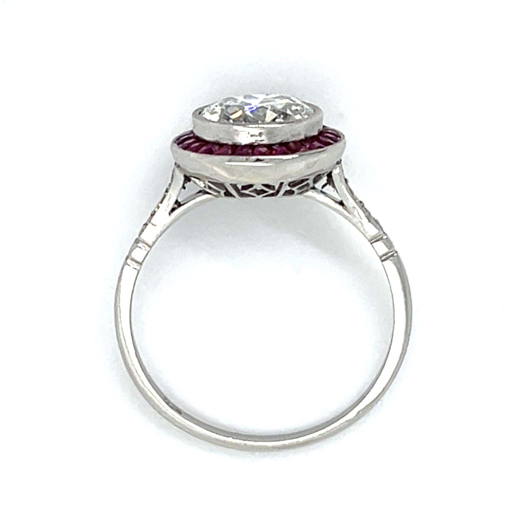 1.69ct H SI2 Old European Diamond 1ct Ruby Platinum Handmade Ring 3.67g 7 Size