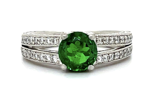 1.16ct Tsavorite .49ct Diamond PT 950 Ring 5 Size 8.65g