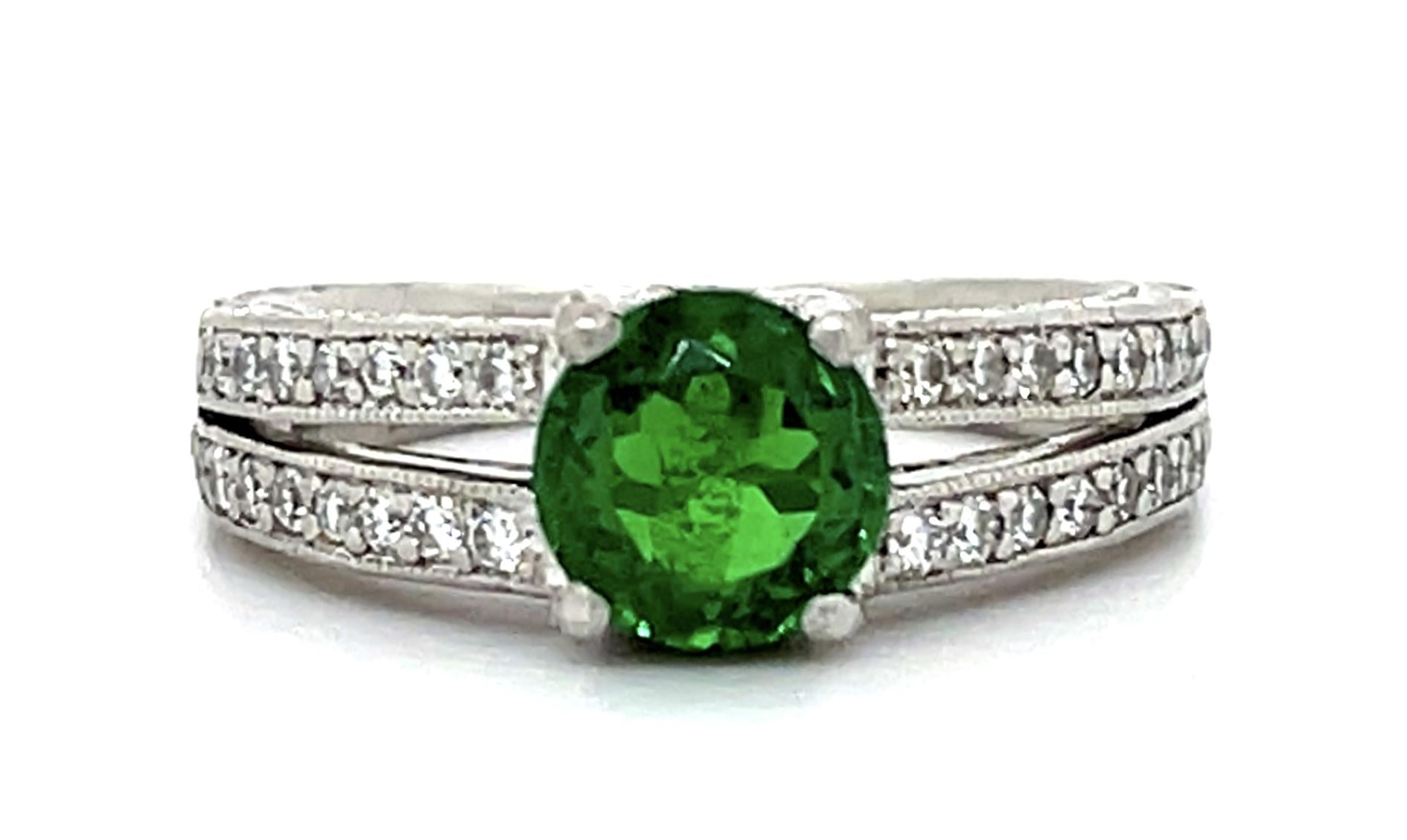 1.16ct Tsavorite .49ct Diamond PT Ring