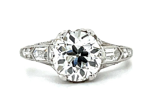 Art Deco 1.59ct J SI1 Diamond .78ct SD Platinum Ring (Antique 1920s) 3.30g 5.25