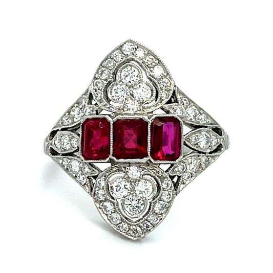 .90ct Ruby .86ct Diamond Platinum Handmade Ring 5.43g 6.75 Size