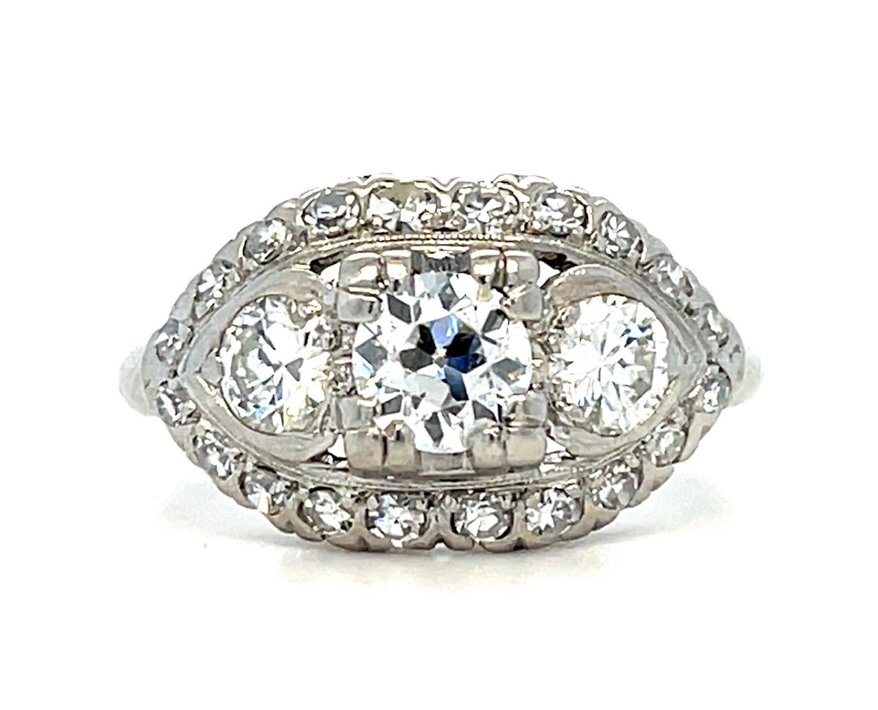 Art Deco 1.30ct Diamond PT+14KW Ring (Vintage 1930s) 6.25 Size 4.27g