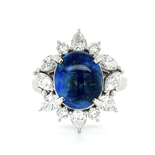2.88ct Black Australian Opal 1.11ct Diamond PT 900 Ring (Estate) 10.30g 6 Size