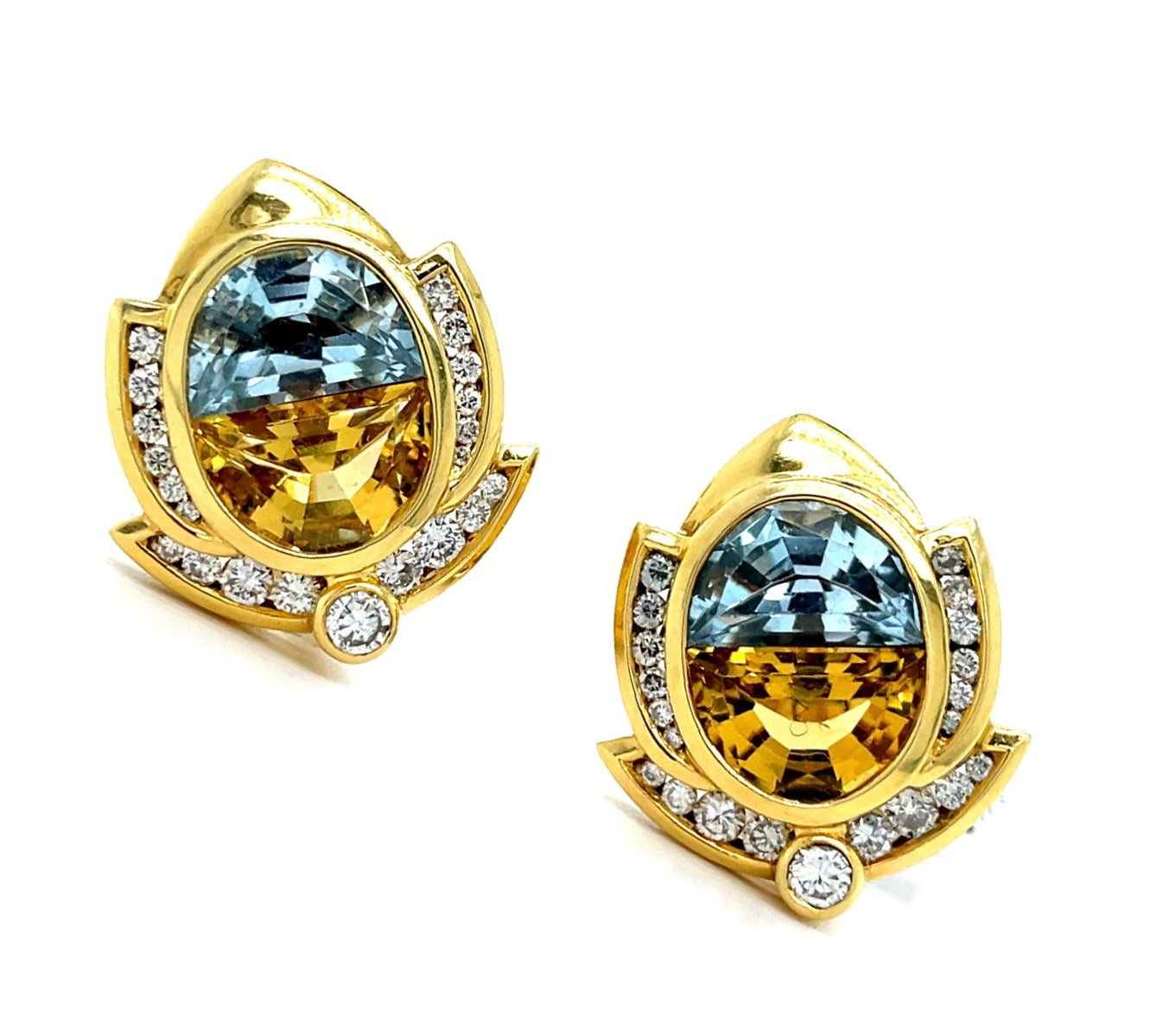 Aquamarine and Citrine 18KY Acorn Earrings 1ct Diamonds
