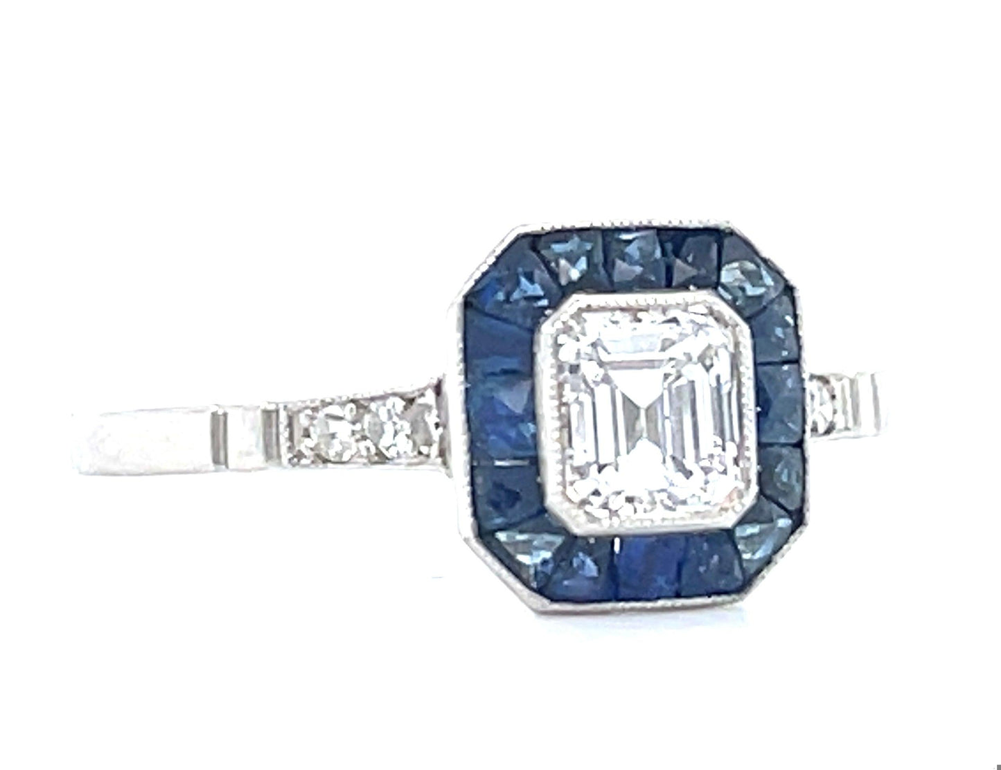 .60ct Emerald Cut Diamond & Sapphire Ring