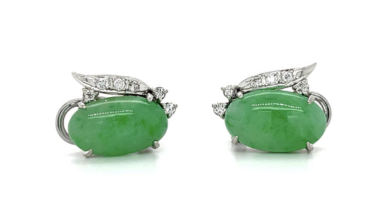 Jade & Diamond 14KY Vintage Earrings (c 1960s) 7.68g 9/16"