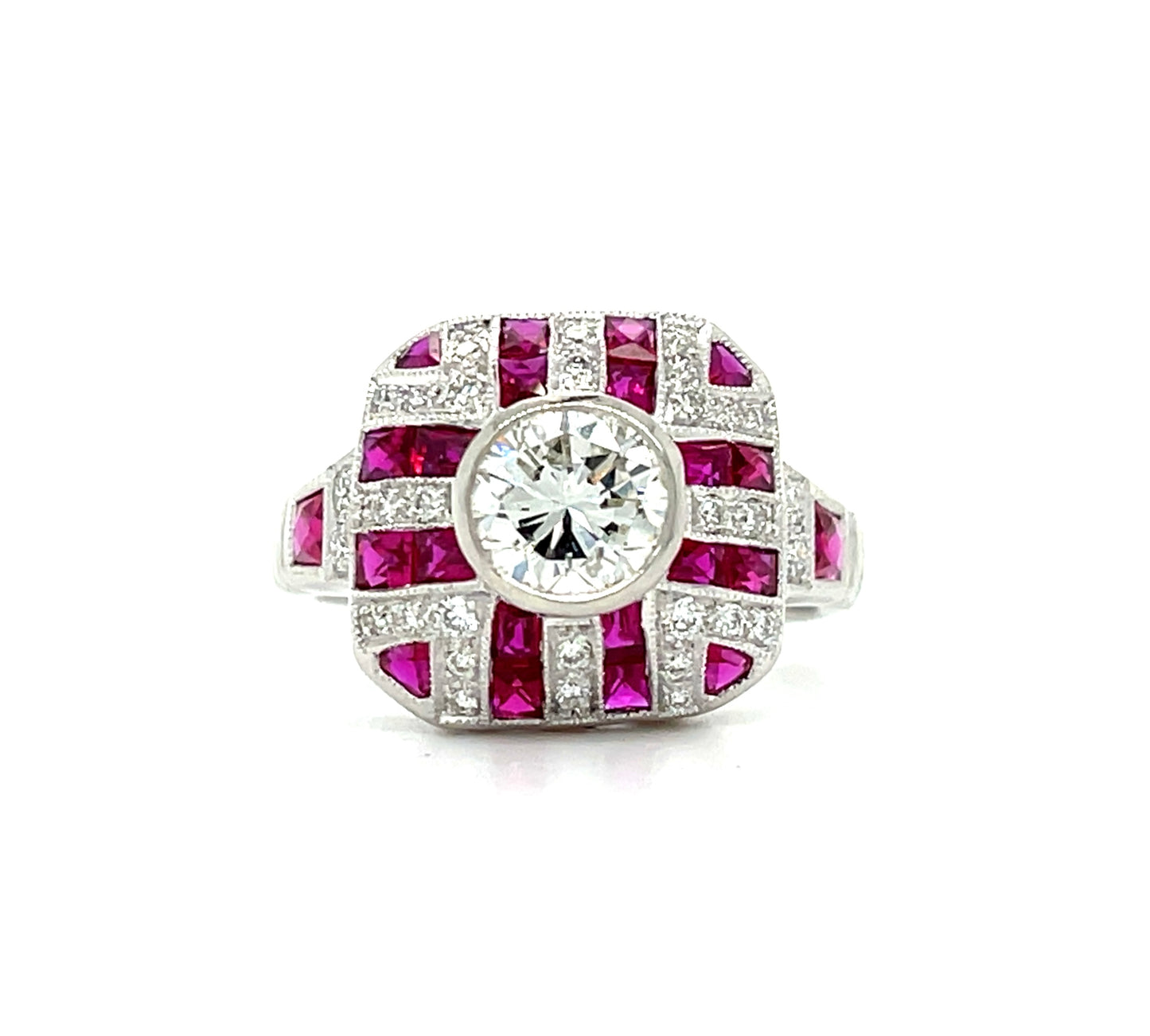 .94ct CD Platinum Ring 1.40ct Calibre Rubies .48ct SD