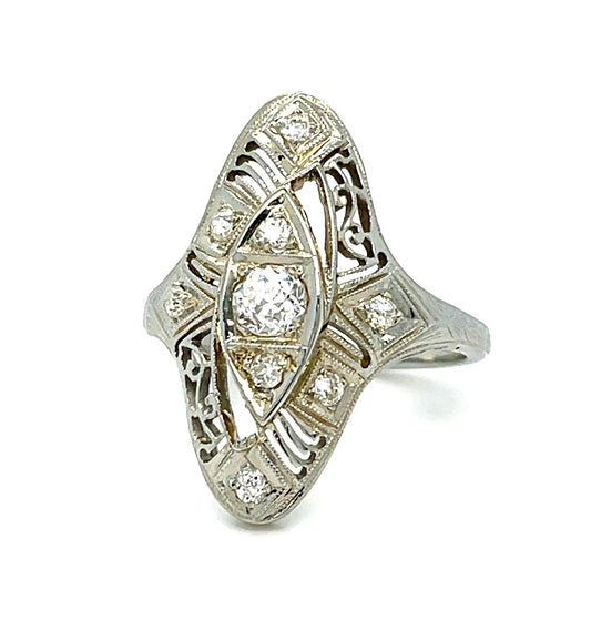 Art Deco .46ct Diamond 18KW Ring (Vintage 1930s) 4.10g 5 Size