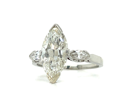 2.54ct Marquise Diamond .20ct SD Platinum Vintage Ring (Circa 1950s)