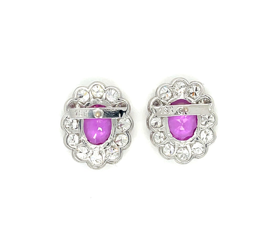 4.23ct Pink Sapphires Pear Shaped Vintage Platinum+18KW Earrings 2.88ct Transitional Diamonds
