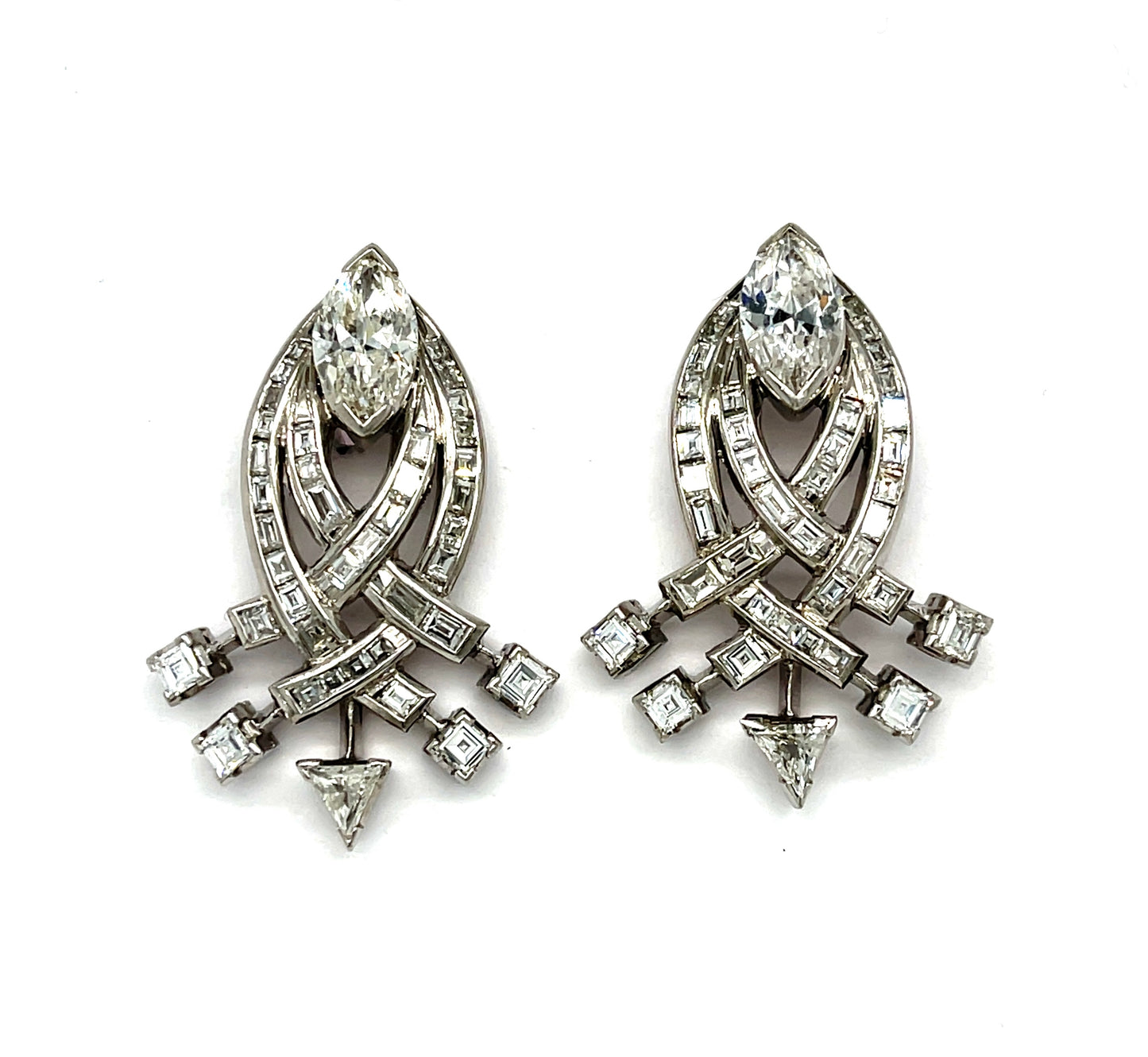 Art Deco (Circa 1930s) Diamond Platinum Vintage Earrings 2ct Marquise Diamonds 2.70ct SD