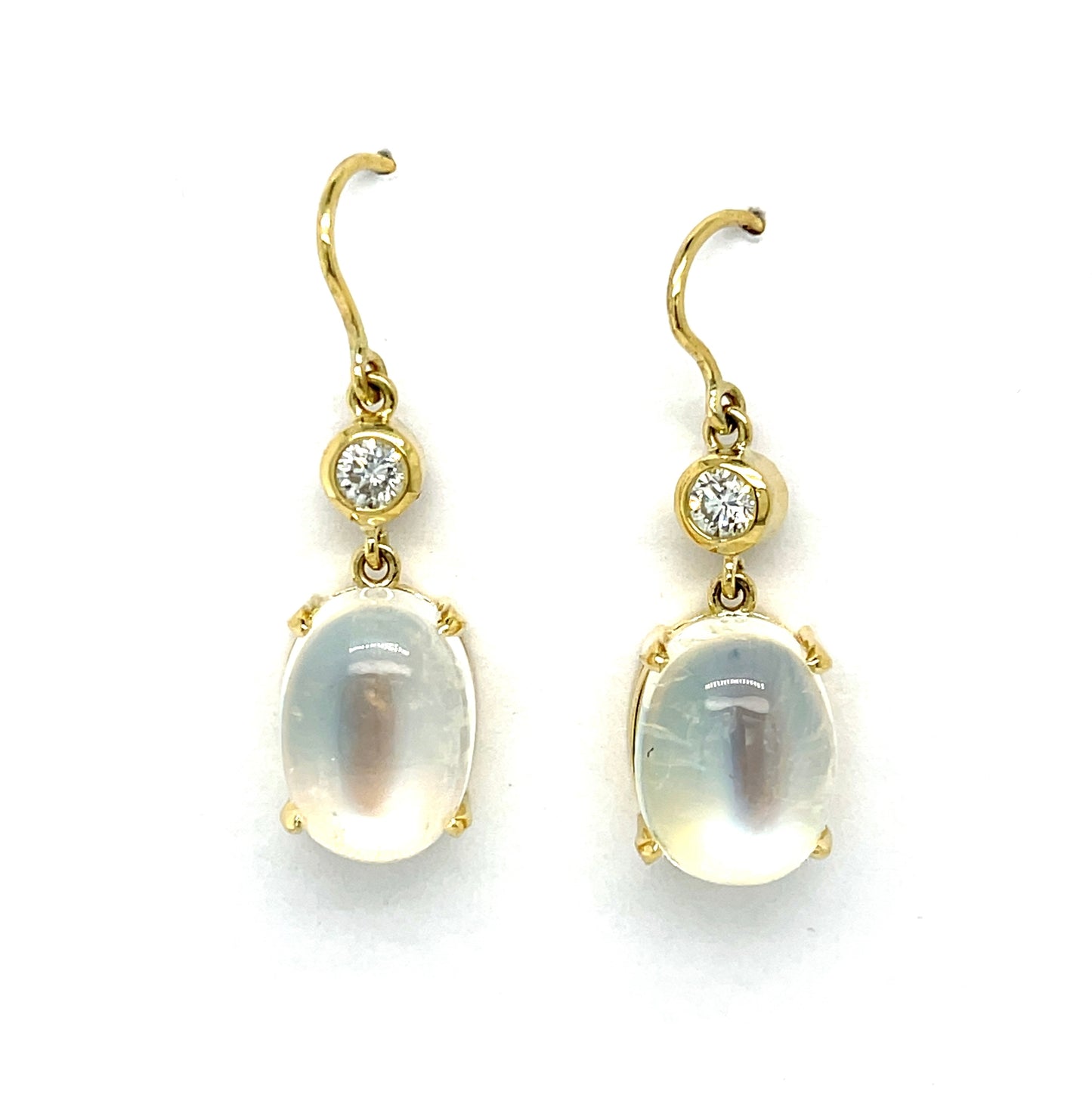 12.98ct Moonstone (with sheen) 14KY Handmade Earrings .39ct Diamonds
