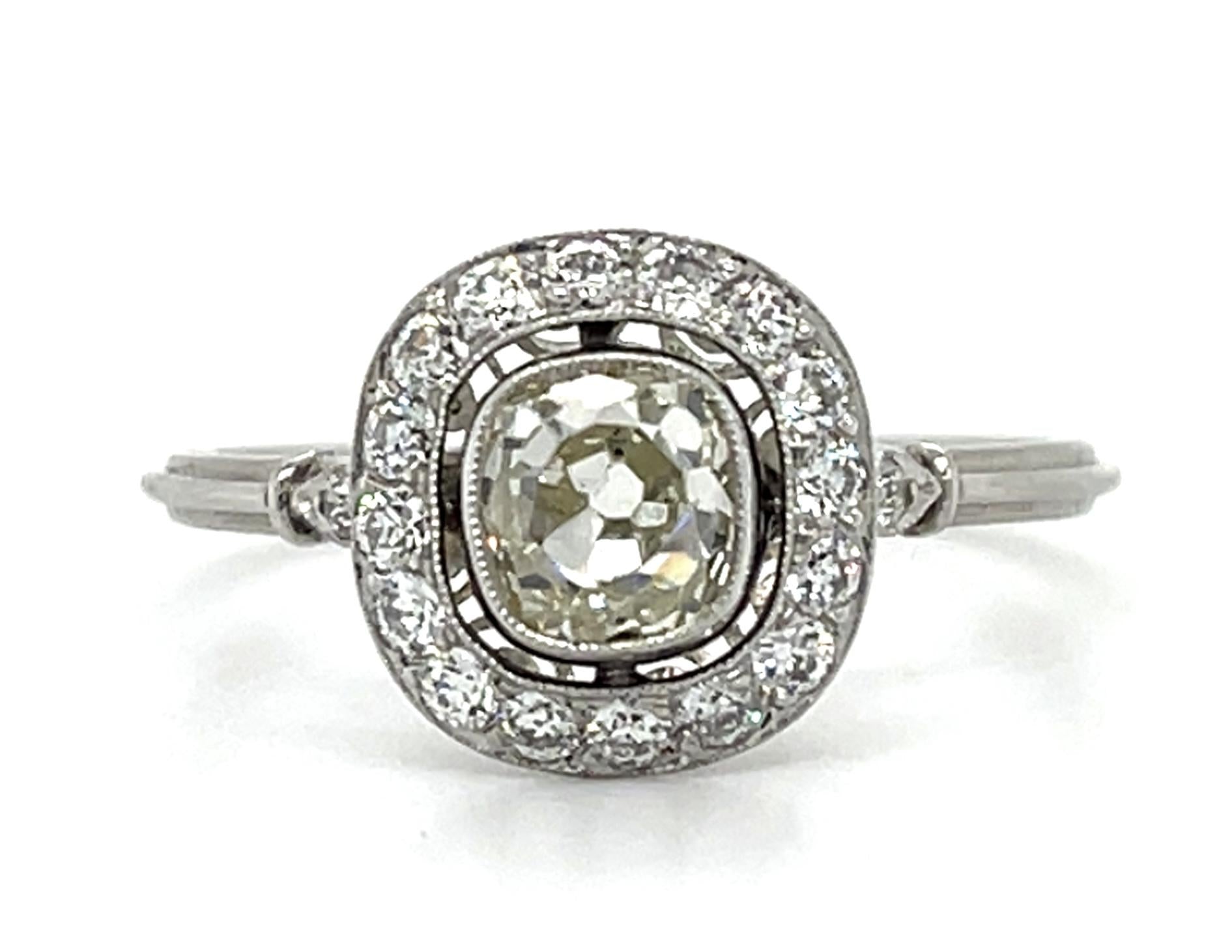 .82ct Old Mine Cushion Diamond Platinum Handmade Ring .50ct SD 2.8g 7 Size