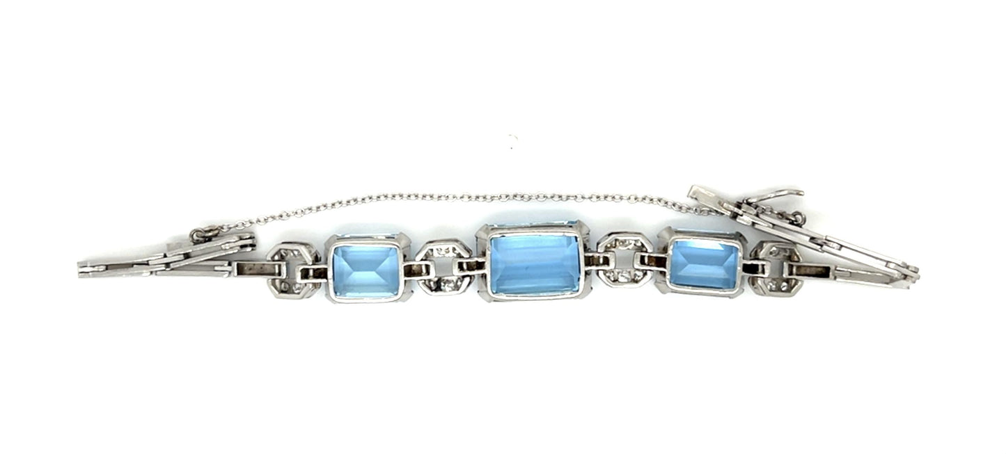 Art Deco 16.50ct Aquamarine Platinum Bracelet (Vintage c 1930s) .75ct Diamonds