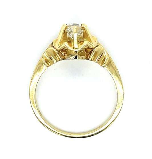0.43ct Diamond Old Mine Cut Cushion 18KY  5.40gr Ring Size 6.50