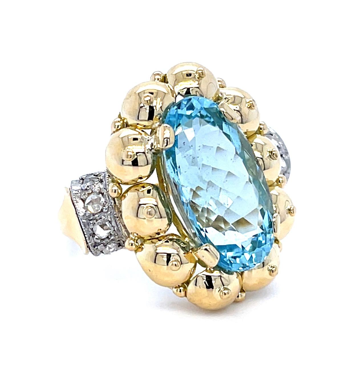 7.37ct Aquamarine .32ct Diamond 18KY Ring 7.84g 8 Size (Antique 1920s)