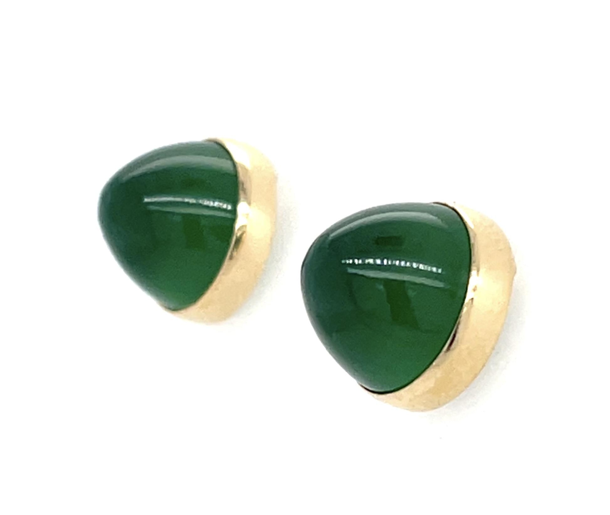 Art Deco 9ct Chrysoprase 14KY Stud Earrings (Antique 1920s) 3.73g