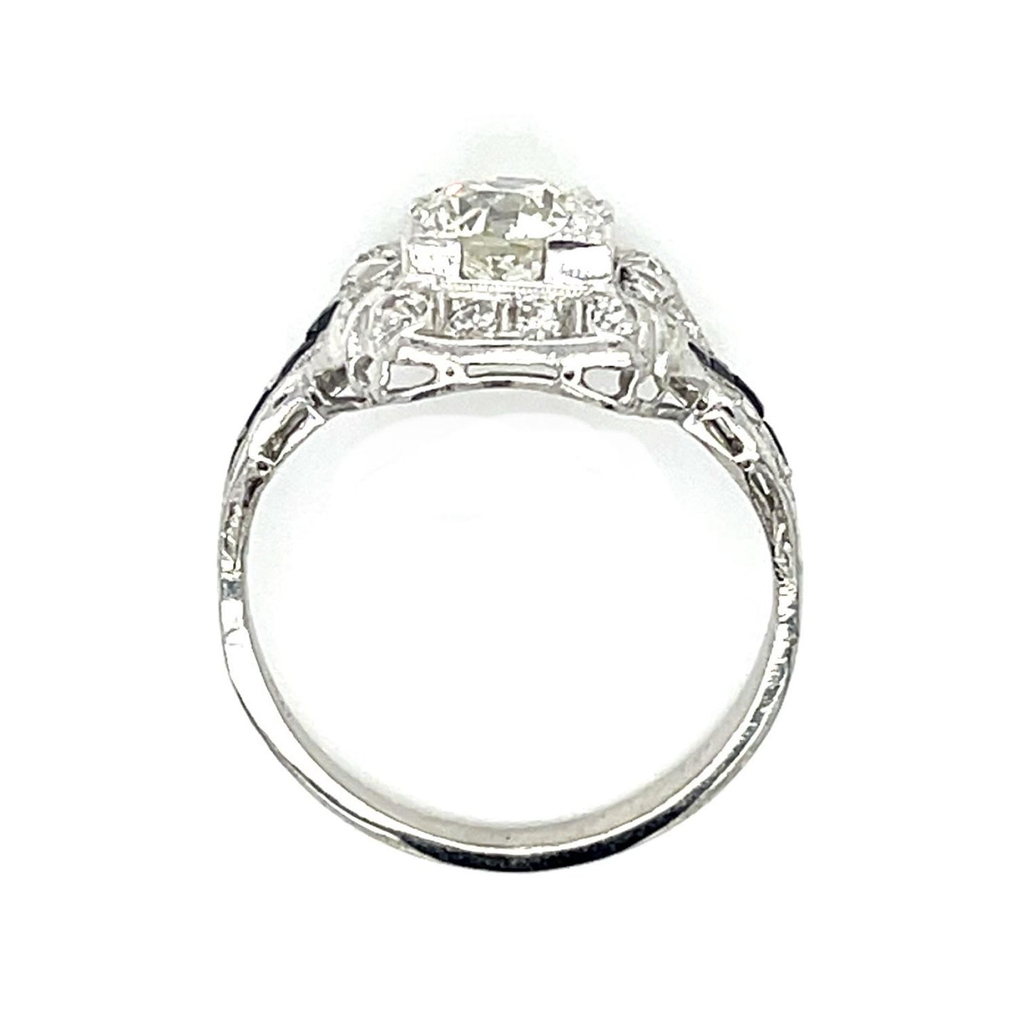 Art Deco 1.20ct Old European Diamond .40ct Sapphire Platinum Ring .66ct SD 4.21g