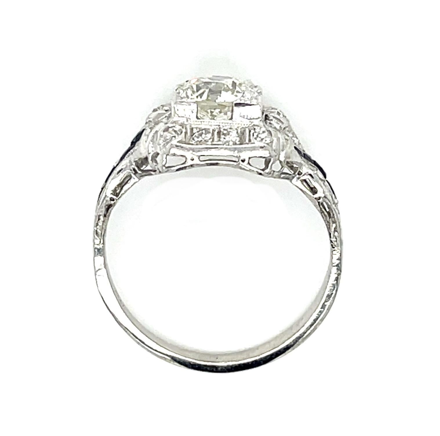 Art Deco 1.20ct Old European Diamond .40ct Sapphire Platinum Ring .66ct SD 4.21g