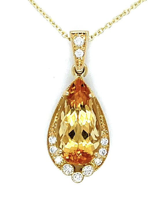 4ct Imperial Topaz .15ct Diamond 18KY Pendant 2.80g 1" Length