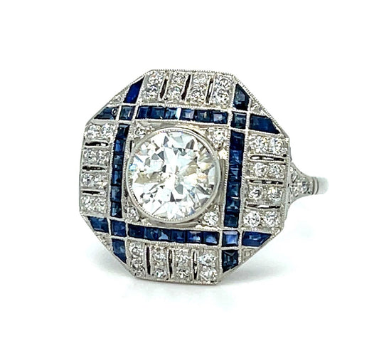 1.10ct Round Brilliant Diamond 1.10ct Sapphire Platinum Handmade Ring .80ct SD 5