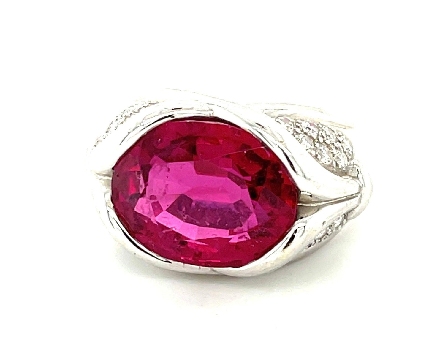 7.30ct Rubellite Tourmaline .54ct Diamond 18KW Vintage Ring (Circa 1980s) 12.4gr