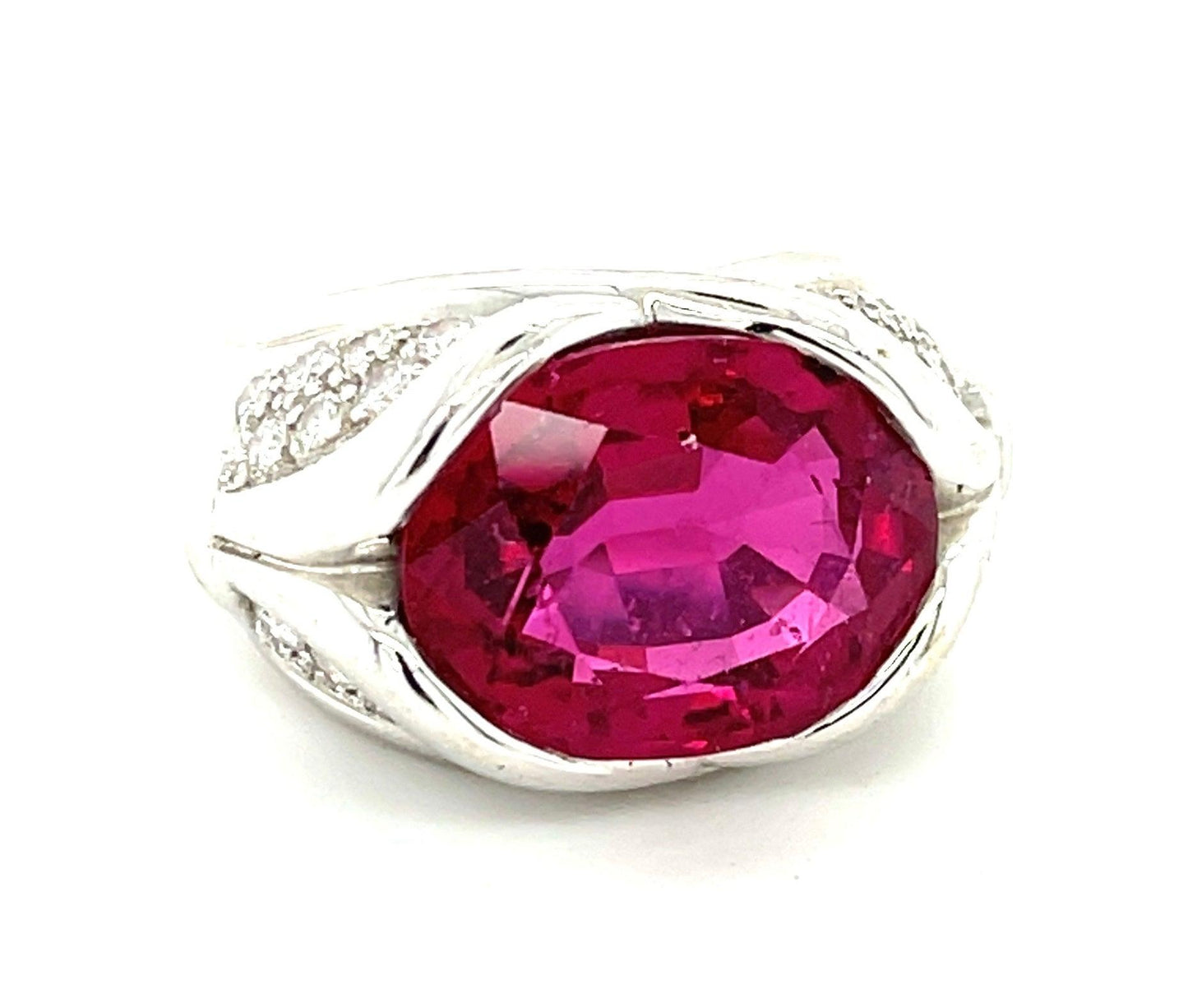 7.30ct Rubellite Tourmaline .54ct Diamond 18KW Vintage Ring (Circa 1980s) 12.4gr