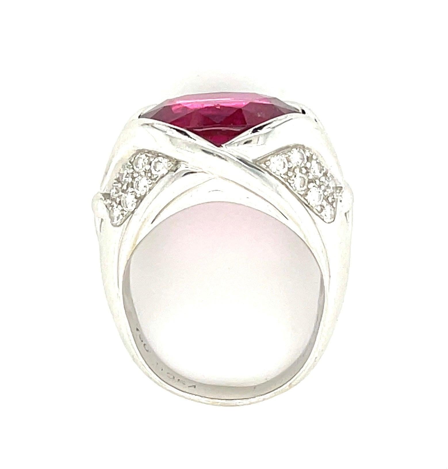 7.30ct Rubellite Tourmaline .54ct Diamond 18KW Vintage Ring (Circa 1980s) 12.4gr