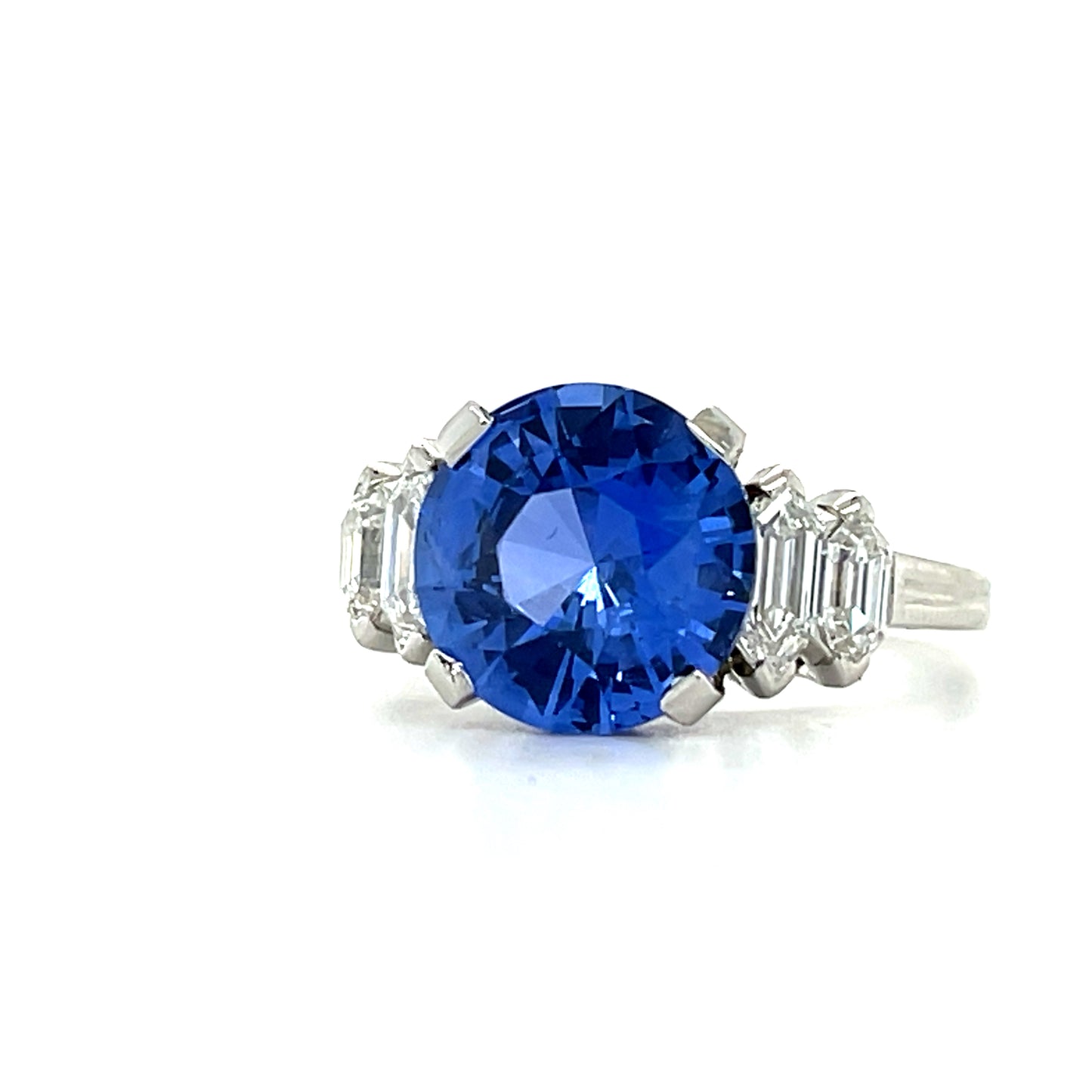 4.43ct Sri Lanka Heated Sapphire .90ct Modified Marquise Diamond Platinum Ring