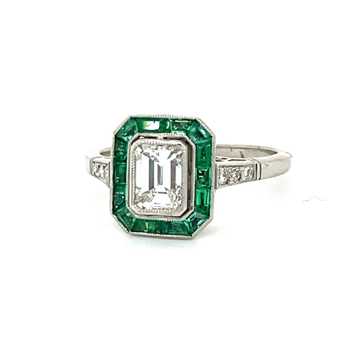 1ct Emerald Cut Diamond GIA I VVS2 Platinum Handmade & Inspired Ring 1ct Calibre Emeralds .12ct SD