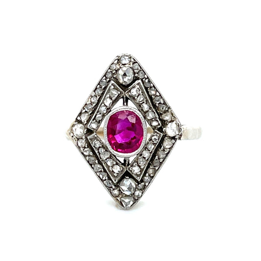 .75ct Ruby .76ct Diamond 14K+Platinum Antique Edwardian Ring (Circa 1910) 4.96gr