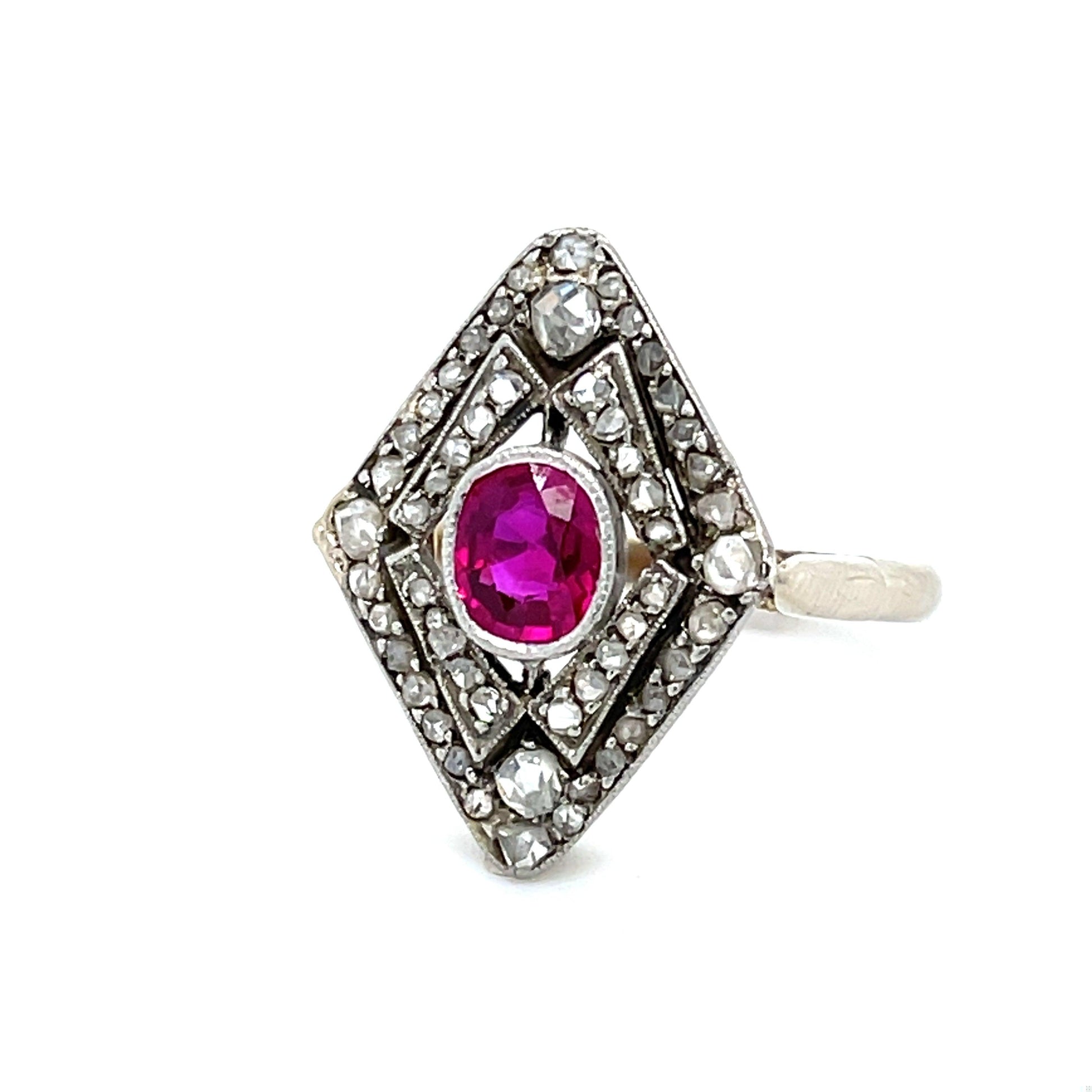 .75ct Ruby .76ct Diamond 14K+Platinum Antique Edwardian Ring (Circa 1910) 4.96gr
