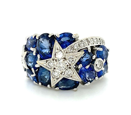 7.60ct Sapphires .50ct Diamonds 18KW Estate Ring 6.50 Size 11.40gr