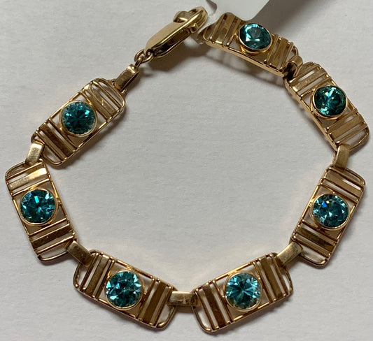 Retro 9ct Blue Zircon 14KY Yellow Gold Bracelet Circa 1940s