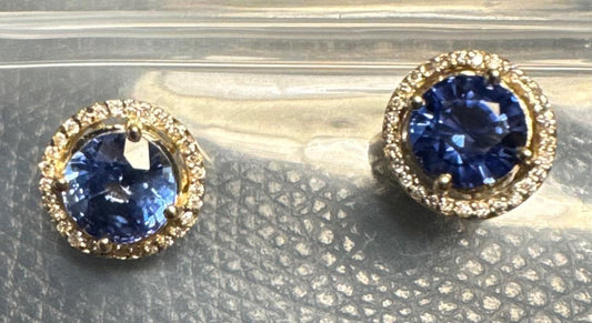 4.31ct Sapphire .25ct Diamond 14KY Stud Earrings