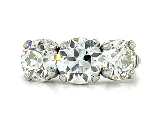 Art Deco 1.52ct Old European Cut Center Diamond Platinum Vintage Three Stone Ring (Circa 1930s) 2.49ct (Two Side Diamonds)