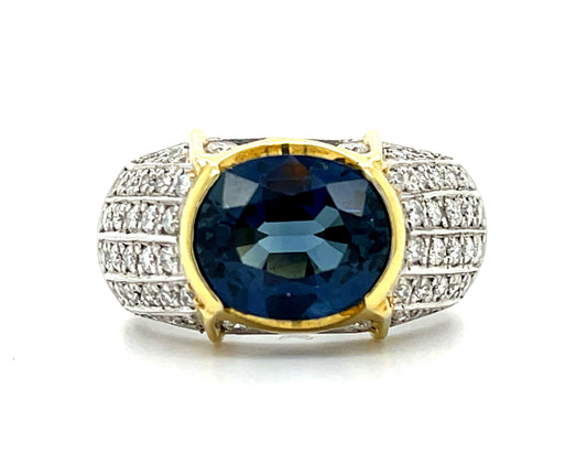 5.52ct Sapphire Cushion Shape Platinum+18KY Ring (Vintage Circa 1970s) .80ct Diamonds