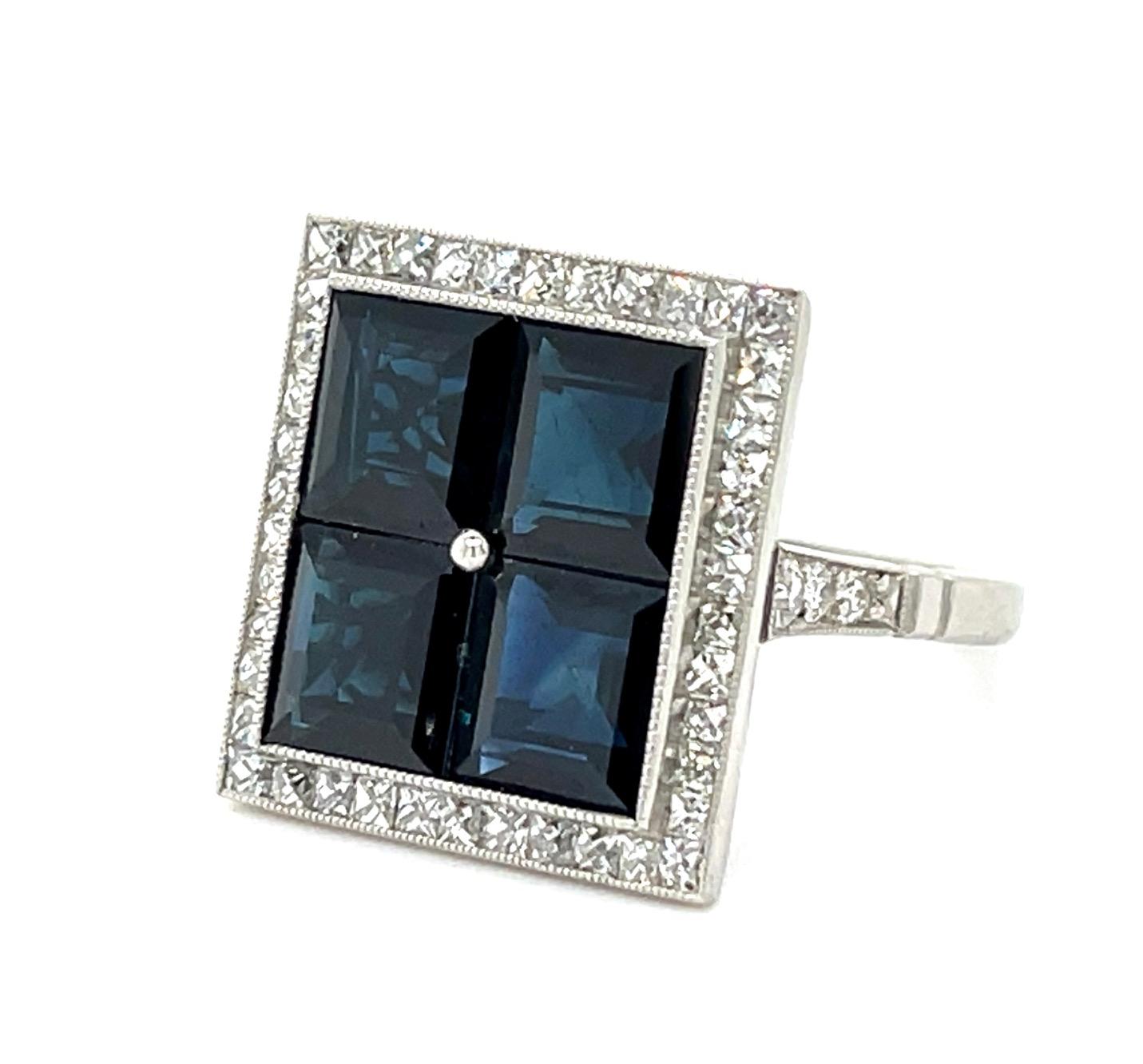 +2ct Sapphires 2ct Diamond Platinum Handmade Ring 8g 7 Size